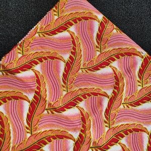 Long Pink Red Gold Feather Print Scarf Head Wrap With Face Mask 68"Long NEW